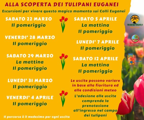 proposte trekking escursioni colli euganei unesco tulipani euganei terra livii marzo aprile sabato venerdì lunedi ingresso compreso 2025